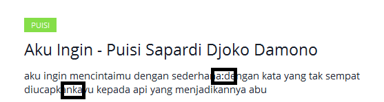 Contoh bila pada akhir larik tidak diberikan jarak satu spasi